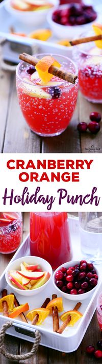 This Cranberry Orange Holiday Punch recipe is delicious and refreshing. It's a holiday beverage everyone can enjoy at your Thanksgiving or Christmas dinner. Sponsored by In The Raw. #punchideas #nonalcoholicpunch