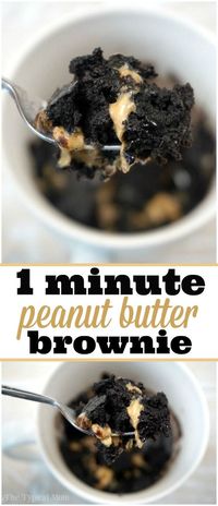 Peanut butter brownie in a mug recipe, it's amazing!! Throw it all together, stick in the microwave for 1 min. and it's done! via @thetypicalmom