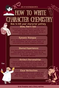 Unlock the secrets to writing compelling character chemistry and romance with our expert guide. Learn how to create believable and engaging romantic relationships in your stories. Our tips cover everything from developing deep connections and building romantic tension to writing authentic dialogue and heartfelt moments. Perfect for writers, authors, and storytellers looking to enhance their romance writing skills. Pin now to master the art of writing character chemistry and create love stories that captivate your readers!  #WriteCharacterChemistry #RomanceWriting #CharacterChemistry #WritingTips #CreativeWriting #WritingRomance #Storytelling #NovelWriting #WritingAdvice #RomanticRelationships #CharacterDevelopment #WritingInspiration #Authors #WritersCommunity #BelievableRomance #EngagingC