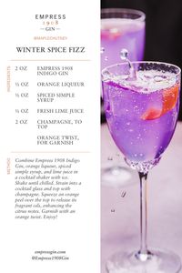 Discover your perfect countdown cocktail with the Winter Spice Fizz by @maplechutney 🥂✨ This elegant sip blends the botanical depth of Empress 1908 Indigo Gin with aromatic spices, a touch of bright citrus, and a sparkling champagne finish! Cozy yet crisp, it's the perfect addition to your night of celebration 💜 Visit EmpressGin.com, and explore our cocktail page for more delicious recipes!