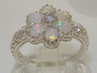 9K White Gold Natural Coloful Opal & Diamond by GemsofLondon