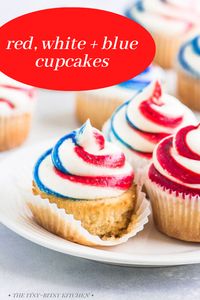 Red, white, and blue cupcakes are a simple but delicious treat for the Fourth of July and summer barbecues. These yummy cupcakes look hard to make but they're actually very simple! This recipe is always a hit! Soft, homemade vanilla cupcakes are topped with from scratch vanilla buttercream frosting and they turn out delicious every time