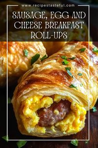 These Sausage, Egg and Cheese Breakfast Roll-Ups are a delicious and easy breakfast option perfect for busy mornings. With flaky crescent rolls, savory sausage, and creamy cheddar cheese, these roll-ups will satisfy your morning cravings!