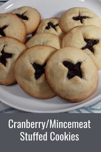 Cranberry or Mincemeat Stuffed Cookies with orange zest in the dough then stuff them with mincemeat or cranberry sauce. Perfect for the holidays.