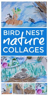 A lovely spring collage craft and nature activity for kids to observe birds habitats and nest building and create beautiful spring paintings using natural materials they've collected outdoors. #springcraftsforkids #kidsnaturecrafts #paintingkids #naturestudy #springactivities