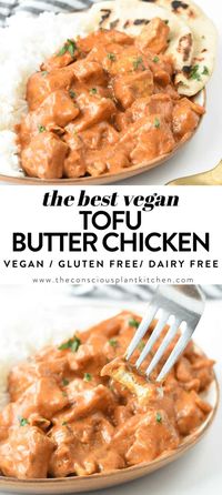 Vegan Butter Chicken Recipe with Sauce and Tofu pieces. Chicken, cauliflower option provided. A creamy buttery sauce made with coconut cream, spices and tomato paste