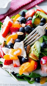 This salad has it all! Healthy, easy, and full of fresh berries, chicken, avocado and topped with creamy homemade poppy seed dressing.