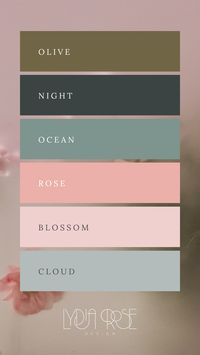 Let the Rosy Sky color palette transport you to a realm of peace and inspiration. Olive Green brings nature's calm, while Teal adds a touch of depth. Pink whispers of romance, and Grey adds sophistication. Create your own harmonious oasis with these soothing shades. Perfect for your wedding, home decor or business branding.  Green, pink and grey colour palette.