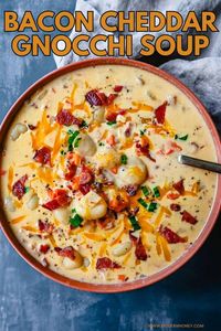 Bacon Cheddar Gnocchi Soup. Creamy Gnocchi Soup with Crispy Bacon and Cheddar Cheese. This is one of the most flavorful, easy homemade soups to make. Everyone loves this soup recipe!