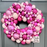 #pinkchristmasdecor #pinkwreaths #ballwreath #ornamentwreath