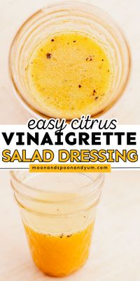 A summer citrus salad dressing! You'll love this summer condiment recipe. Fresh with a zesty, tangy flavor, this easy citrus vinaigrette is the BEST. This salad dressing idea is also vegetarian, gluten-free, soy-free, nut-free, and dairy-free!