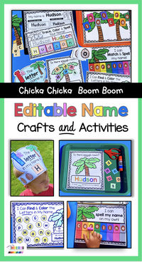 These adorable activities make it so fun for students to learn all about their name! Editable templates for name crowns, puzzles, crafts, worksheets, printables, tracing, cut and paste activities and so much more coordinate with a favorite read aloud book Chicka Chicka Boom Boom. This learn your name kit can be used in preschool, pre-k, transitional kindergarten, homeschool, daycares and more! #namecrafts #preschool #kindergarten #chickachickaboomboom