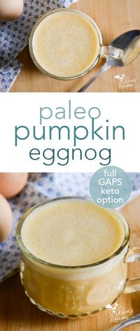 Thick, creamy, nourishing, and delicious, this homemade paleo pumpkin eggnog has it all! It's so easy to make, you'll be enjoying it all winter long, guilt-free! #paleo #pumpkin #eggnog #drinks #holiday #dessert #treat #glutenfree #dairyfree #fullgapsdiet #keto