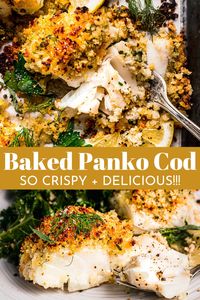 This Baked Panko Cod recipe coats tender and juicy cod filets in a crispy panko coating before they’re baked to golden perfection. An easy, healthy, and flavor-packed 30-minute dinner! Air fryer instructions included.