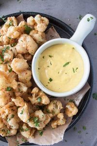 Fried Cauliflower Bites with Curry Garlic Lime Aioli