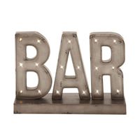 This industrial style inspired bar sign is the perfect finishing touch for your living room when displayed on table or shelves. Let these accent pieces provide a sense of style to your home by displaying them on top of a shelf, countertop, mantel, or an accent table. This home decor is perfect for creating a focal point over your accent table, countertop, shelf, or mantel. This item comes shipped in one carton. Suitable for indoor use only. This decor features the word "BAR" in bold gothic typog