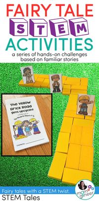 Fairy tale STEM activities. Shown is a STEM challenge for The Wizard of Oz - Upcycle the Yellow Brick Road. Read about the STEM stories in the blog series. #stemeducation | Meredith Anderson - Momgineer