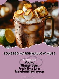 🔥 Toast to fall with a Toasted Marshmallow Mule—sweet, smoky, and full of autumn charm! 🍹🔥 #MuleMadness #ToastedMarshmallow Toasted Marshmallow Mule Ingredients: Vodka (2 oz) Ginger beer (4 oz) Fresh lime juice (1/2 oz) Marshmallow syrup (1/2 oz) Toasted marshmallow (for garnish) Ice (as needed) Instructions: In a copper mug, combine vodka, ginger beer, lime juice, and marshmallow syrup. Fill with ice and stir well. Garnish with a toasted marshmallow. 🍹 "Warm up with a Toasted Marshmallow...