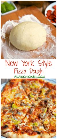 New York Style Pizza Dough Recipe - only 4 ingredients to make the best pizza dough - flour, yeast, water, and salt. This dough is so easy to work with! Make the dough and refrigerate until ready to use. Can make up to 3 or 4 days in advance. This makes pizza 100xs better than any restaurant! #pizza #pizzadough #dough #yeast