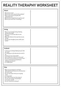 Reality Therapy Worksheets