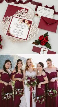 populär Burgundy Weinrot Lasercut Hochzeitseinladung