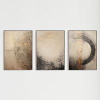 "This 3 piece Wabi Sabi wall art set features semicircles resembling a wood print, capturing a Japanese aesthetic in neutral shades of beige. The textured surface adds depth, reflecting the essence of minimalist Japanese art. Perfect for Japandi Decor and perfect for creating a calming atmosphere with Zen wall art. Elevate your space with this Asian art print set, a testament to the lasting charm of Japanese wall art that will fit beautifully into your bathroom decor or any neutral-themed settin