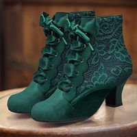 Category:Boots; Upper Materials:Lace; Embellishment:Lace; Season:Spring,Fall,Winter; Heel Type:Kitten Heel; Gender:Women's; Toe Shape:Round Toe; Type:Booties Ankle Boots; Style:Fashion,Elegant,Vintage; Heel Height(inch):1-2; Outsole Materials:Rubber; Occasion:Party,Valentine's Day,New Year,Outdoor; Closure Type:Lace-up; Listing Date:12/19/2023; 2024 Trends:Plus Size,Heel Boots