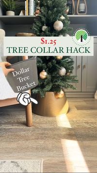 Emma Villaneda on Instagram: "Sharing my most viral 🤯 Dollar Tree 🎄Christmas Tree Bucket HACK!   👉🏻 Would you use this DIY tree collar decorating hack?!  ♥️💚♥️👇🏻 SHOPPING list: 🛒 Dollar Tree 4 Ft Christmas Tree  🛒 Dollar Tree Bucket w/ Handles  🛒 Dollar Tree Zip Ties *Optional* 🛒 Rustoleum Gold Spray Paint   #dollartree #christmas #holidaydecor #holiday #diy #craft #homedecor #christmasdiy #outside #design #home #interior #homedesign #interiordesign #explorepage #trending #reelvideo #newreel #art #dollartree #dollarstore #kidcraft #creative #christmasdecorations #tutorial #hacks"