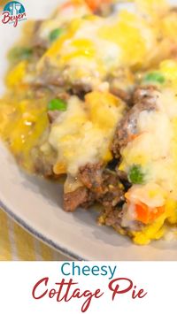 Make the easiest ground beef casserole with the help of velveeta cheese, frozen vegetables and store bought mashed potatoes to create this amazing cottage pie that is much like a shepherds pie with hamburger instead of lamb.