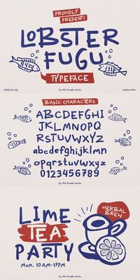 "Lobster Fugu" is a charming handwritten font that captures the whimsical essence of a child's writing while maintaining a distinct and engaging style. Each letter is playfully crafted, featuring uneven lines and irregular shapes that mimic the spontaneity and innocence of youthful penmanship. Despite its carefree appearance, "Lobster Fugu" possesses a unique character, with subtle design elements that add a layer of sophistication and originality. This font is perfect for projects requiring a touch of creativity and fun, such as children's books, playful branding, and casual invitations. Its delightful quirks and lively strokes make "Lobster Fugu" a standout choice for anyone looking to convey a sense of joy and individuality in their typography.