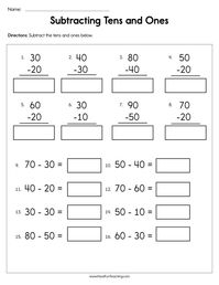 Subtracting Tens and Ones Worksheet