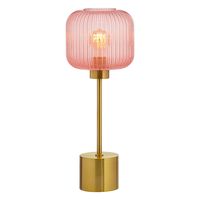 Add some cool, retro-style charm to your lighting with this 21" H Jasmine Globe Shade Table Lamp from River of Goods. Featuring a brushed gold-finish metal base and a pink glass globe shade, this table lamp makes an easy pairing with other glam or retro decor. It requires one 40-watt E26 bulb (not included) and is also LED compatible, and the 60-inch cord allows for versatile placement. Place it on a side or console table in your living room, bedroom or foyer to instantly liven up the space.