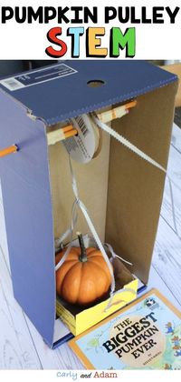 Pumpkin Pulley STEM: Make learning fun with this Fall Halloween STEM Activity in which students investigate pulleys and pumpkins! An excellent companion activity to the fall read aloud The Biggest Pumpkin Ever by Steven Kroll. #pumpkinactivities #fallactivities #pumpkinday #pumpkinweek #stem