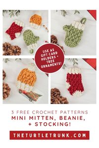 Learn how to crochet these cute Christmas ornaments and gift card holders! Perfect for diy holiday gifts! Follow along with the free crochet patterns and step by step video tutorials!