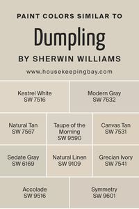 Using similar colors, like the ones akin to Dumpling SW 9616 by Sherwin Williams, plays a crucial role in design for creating a harmonious and balanced look. These colors, sharing similar undertones or intensities, help in crafting spaces that feel cohesive and thoughtfully put together. For example, SW 7516 – Kestrel White offers a soft, airy backdrop, making it a perfect canvas for any room, while SW 7632 – Modern Gray adds a sleek, contemporary touch with its subtle cool hues.