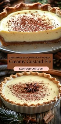 This Cinnamon-Vanilla Creamy Custard Pie is the perfect holiday dessert to impress your guests! With a rich and velvety custard filling infused with cinnamon and vanilla, nestled in a buttery, flaky crust, it’s a sweet and comforting treat for the holiday season. Topped with whipped cream and a light dusting of cinnamon, it’s sure to be a favorite at your Christmas Eve gathering.