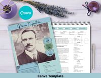 "With this template, tell your Ancestor's unique life story. Make a keepsake for future generations with this do-it-yourself Ancestor Life Story Template. It is a CANVA template with custom placeholders which make it easy to click-and-add the photos and details of their lives. All text is editable so you can customize it to fit your Ancestor's life. WILL NEED FREE CANVA ACCOUNT Use your copy of CANVA  template and create a one-of-a-kind gift for close relatives, a family reunion giveaway or a tr