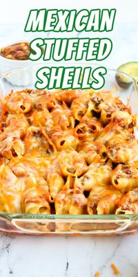 Mexican Stuffed Shells - If you love Mexican food and love food that reheats well for leftovers, then try these simple, yet delicious Mexican Stuffed Shells. A perfect main dish recipe! #dinner #maindish #shells #stuffedshells #groundbeef #beef #mexican #cincodemayo #freezermeal #casserole #freezercasserole #dinner #cheese #recipe #numstheword