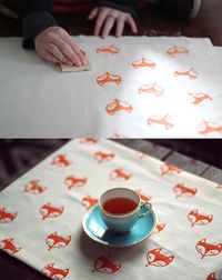 DIY fox rubber stamp fabric