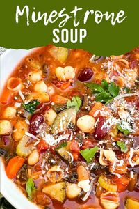 This hearty Minestrone Soup Recipe is a delicious, light, and healthy soup perfect for cold weather. An Italian classic packed with vegetables and beans in a light tomato broth. Vegetarian and vegan.