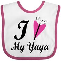 I Love My Yaya Baby Bib, White with Raspberry pink trim edging.  www.personalizedfamilytshirts.com from #homewiseshoppergifts