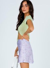 Motel Wren Mini Skirt Dragon Blue Satin Stretch