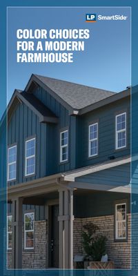 A modern farmhouse look can be brought together with the right color choice. This style is known for using neutral colors, such as Snowscape White or Sand Dunes from the LP® SmartSide® ExpertFinish® color collection, but bold colors like Redwood Red or Rapids Blue can be used for a modern twist. #getthelpsmartsidelook #modernfarmhouse #exteriorinspiration #siding #renovation #remodeling #curbappeal #sidingcolor