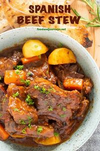 Deliciously rich sauce and fall-off-the-bone short ribs! Grab some bread and enjoy Spanish Beef Stew -- a glass of red wine won’t hurt either! Spanish | Recipes | Stew Recipe | Beef Recipe | Braised Beef. #shortribsstew #beefrecipes