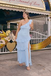 Brilliant Grace Light Blue Ruffled One-Shoulder Maxi Dress