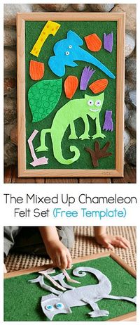 Make your own felt pieces to practice retelling the story The Mixed Up Chameleon by Eric Carle! (Free template and tutorial) #feltset #flannelset #chameleon #ericcarle #ece #preschool #sensoryplay #literacy