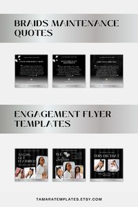 Braiding business quotes, engagement flyer templates like Tag Us In Your Selfies flyers and more are included in this Canva templates bundle. 

30 luxury black and silver braids Instagram posts for your content marketing. Make it easy on yourself and stop desiging from scratch. Takes too much time. Simply add your own photos and details and you're ready to post!

Tap/click to view more of the flyers!