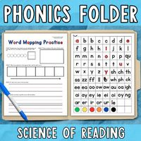 This multisensory Phonics Folder allows students to practice orthographic mapping for a variety of phonics skills. This Science of Reading-aligned resource can be used for students learning everything from short vowels/CVC words to complex, multi-syllabic words. WHAT YOU GET:Word Mapping / Word Building Practice Page: With space for phoneme counting, Elkonin boxes for fit words with up to 6 graphemes, writing lines for writing the word and a full sentence, and a box to draw a picture. Graphemes