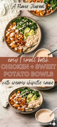 Need a nutritious and delicious meal for two in your life? This Sweet Potato, Chicken, and Kale Rice Bowl is here for you! 🍠🍗🥬  It's packed with roasted chicken, seasoned sweet potatoes,  and massaged kale, rice, avocado, and a solid drizzle of chipotle cream sauce. Easy to make and full of flavor, it’s ideal for a cozy dinner for two. Enjoy the balance of savory and sweet with every bite! 🥄✨   #HealthyEats #MealForTwo #SweetPotatoRecipes #ChickenDinner #KaleLove