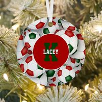 red white green festive sports personalized soccer metal ornament